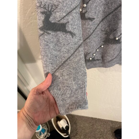 Serengeti Grey Long Sleeved Reindeer & Pearl Patterned Sweater - Picture 3 of 9